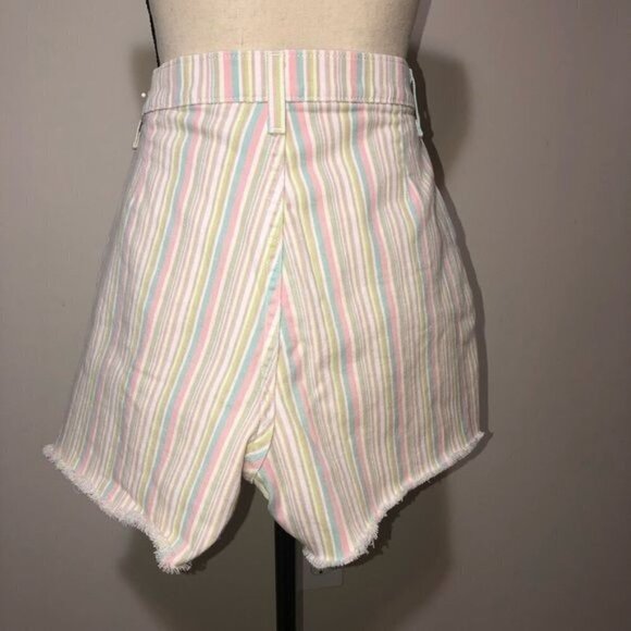 High Rise Stripe Cut Off Jean Shorts Size 12 Pastel White French Dressing Canada - Picture 7 of 7